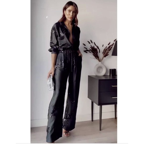 ZARA FLORAL SEQUIN EMBROIDERED SHIRT BLACK XS,S,M,L - Picture 8 of 14